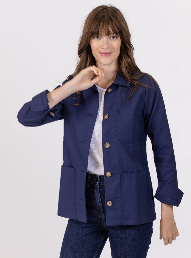Veste femme style veste de travail bleu marine par la marque MAISON SOLFIN MAISON SOLFIN - Veste femme style veste de travail bleu marine