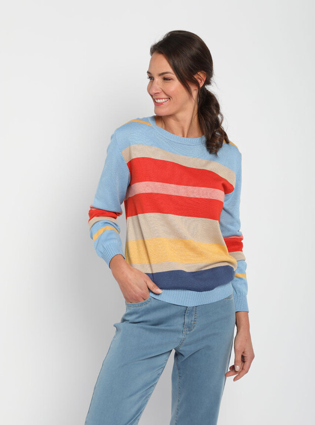 Pull femme léger rayé bleu par la marque MAISON SOLFIN MAISON SOLFIN - Pull femme léger rayé bleu