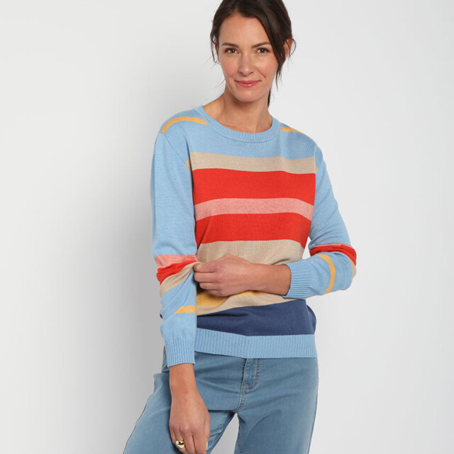 Maison Solfin - Pull femme léger rayé bleu – 3
