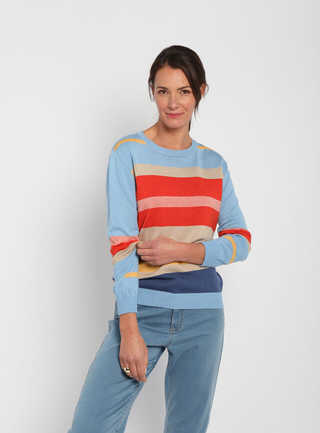 Maison Solfin - Pull femme léger rayé bleu – 3