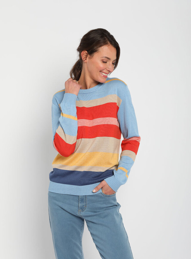 Maison Solfin - Pull femme léger rayé bleu – 3