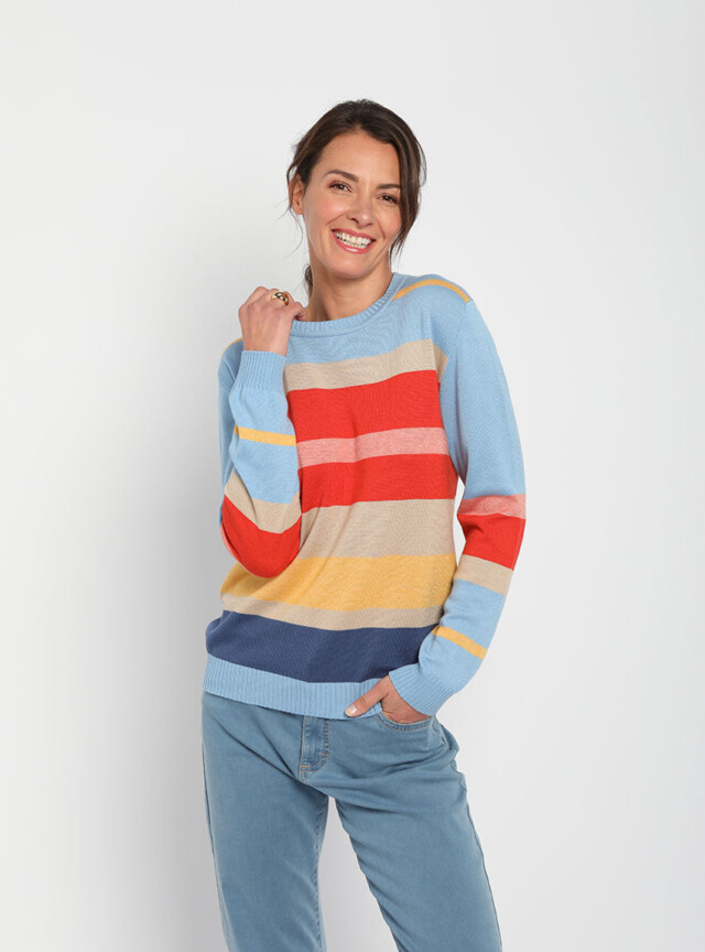 Maison Solfin - Pull femme léger rayé bleu – 3
