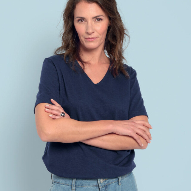 Maison-solfin - Tee-shirt femme en coton et lin bleu marine – 1