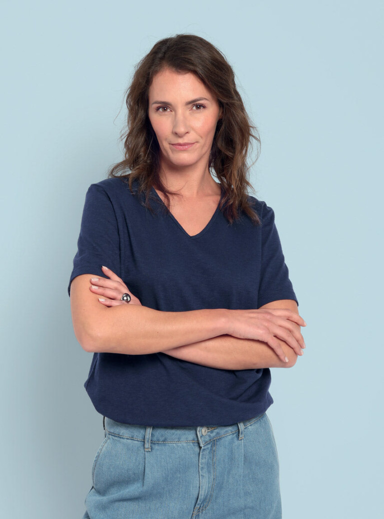 Maison-solfin - Tee-shirt femme en coton et lin bleu marine – 1