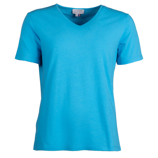 Maison-solfin - Tee-shirt femme en coton et lin bleu turquoise – 4