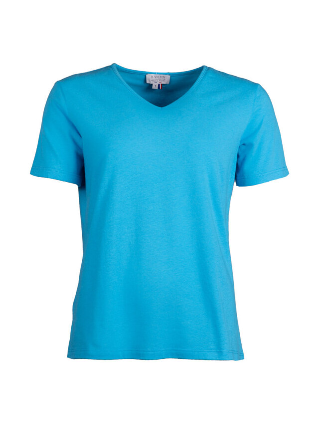 Maison-solfin - Tee-shirt femme en coton et lin bleu turquoise – 4