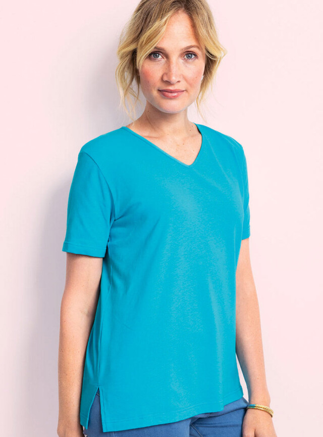 Maison-solfin - Tee-shirt femme en coton et lin bleu turquoise – 4