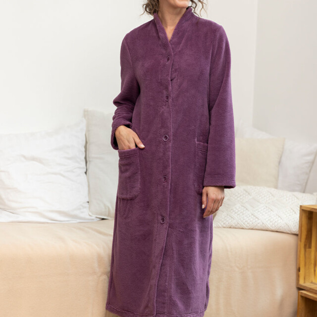 Maison-solfin - Robe de chambre femme en bambou et coton rose violine – 5