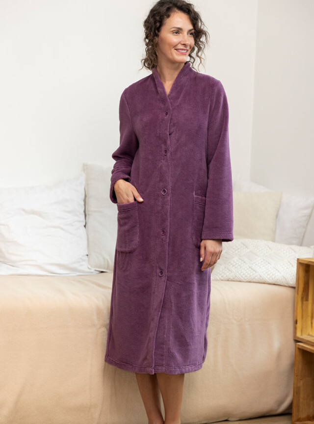 Maison-solfin - Robe de chambre femme en bambou et coton rose violine – 5
