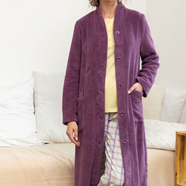 Maison-solfin - Robe de chambre femme en bambou et coton rose violine – 5