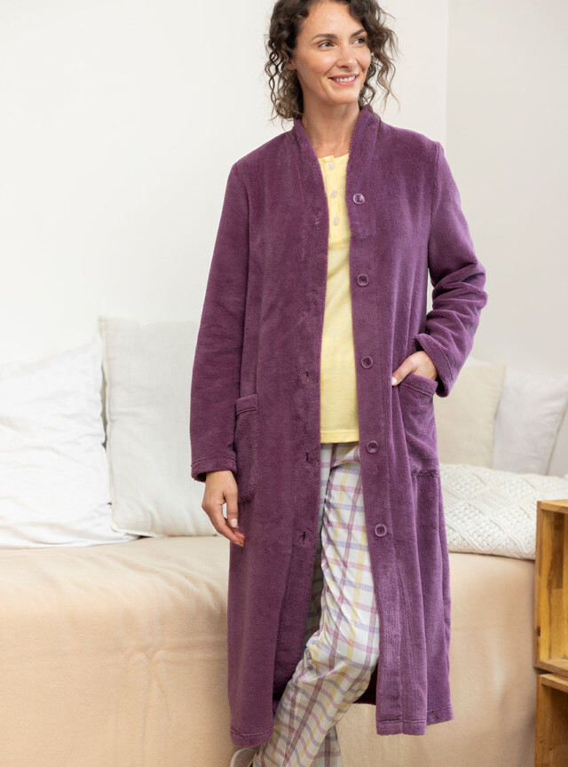 Maison-solfin - Robe de chambre femme en bambou et coton rose violine – 5