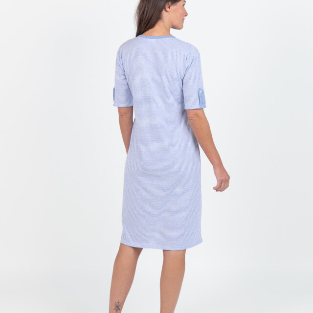 Maison Solfin - Chemise de nuit femme en coton rayé bleu – 5