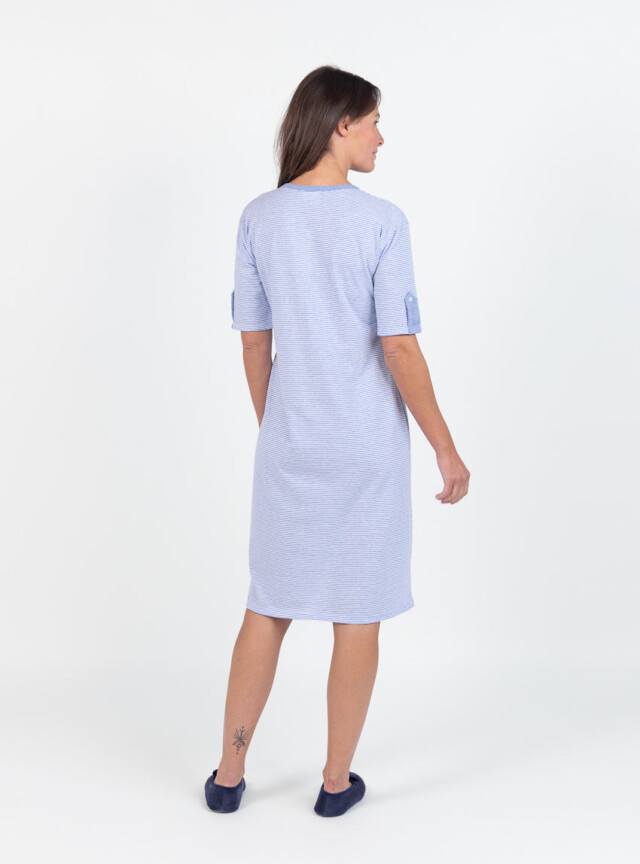 Maison Solfin - Chemise de nuit femme en coton rayé bleu – 5
