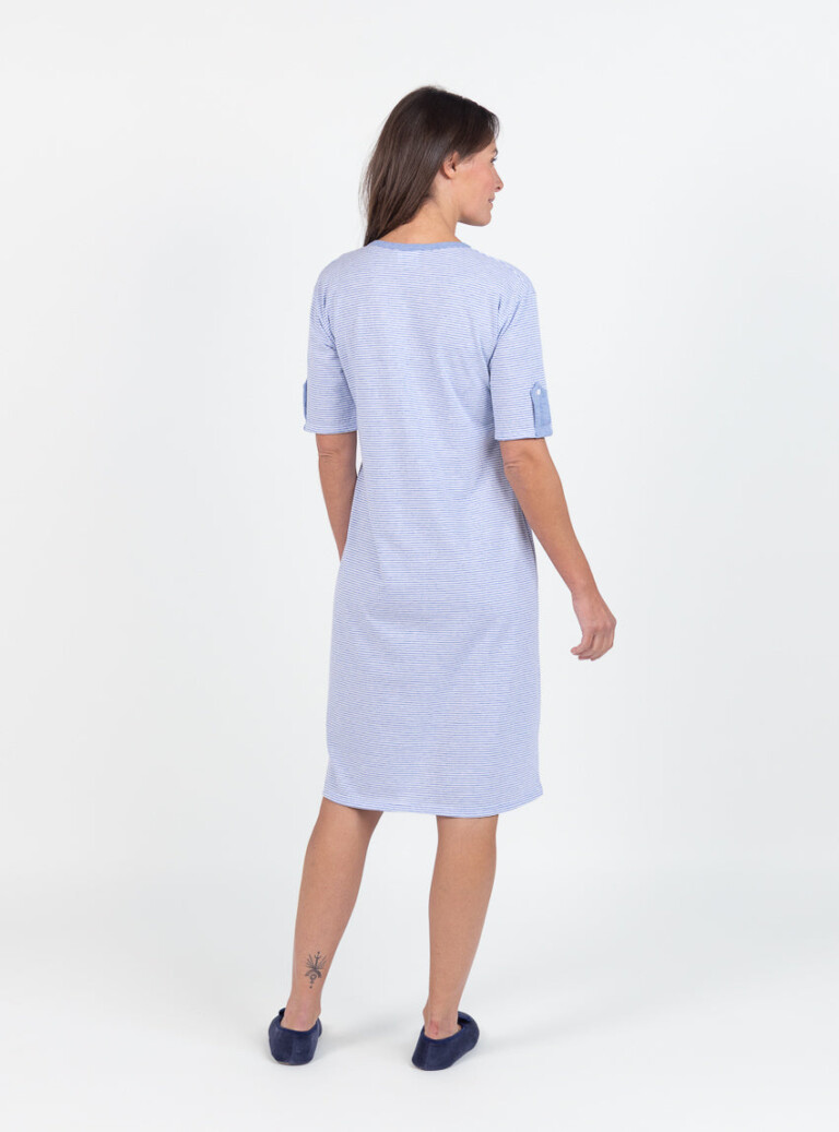 Maison Solfin - Chemise de nuit femme en coton rayé bleu – 5