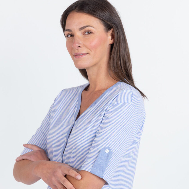 Maison Solfin - Chemise de nuit femme en coton rayé bleu – 5