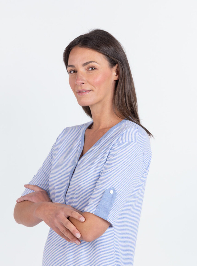 Maison Solfin - Chemise de nuit femme en coton rayé bleu – 5