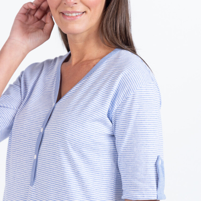 Maison Solfin - Chemise de nuit femme en coton rayé bleu – 5