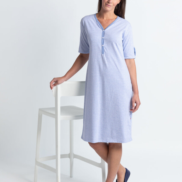 Maison Solfin - Chemise de nuit femme en coton rayé bleu – 5