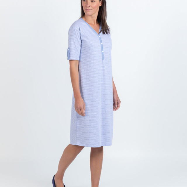 Maison Solfin - Chemise de nuit femme en coton rayé bleu – 5