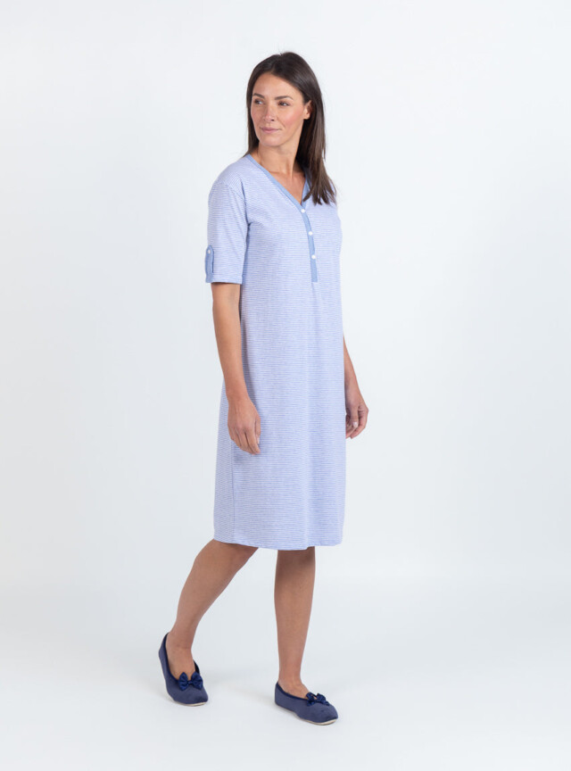 Maison Solfin - Chemise de nuit femme en coton rayé bleu – 5