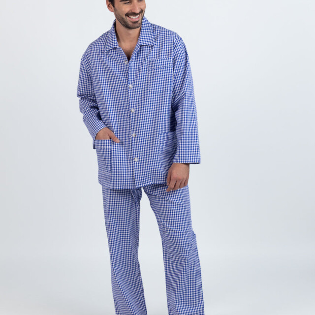 Maison Solfin - Pyjama homme en coton carreaux bleus – 6