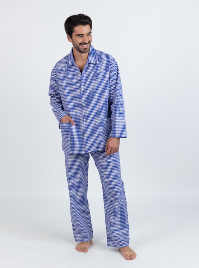 Maison Solfin - Pyjama homme en coton carreaux bleus – 6
