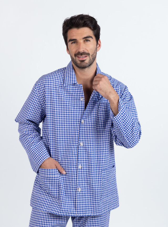 Maison Solfin - Pyjama homme en coton carreaux bleus – 6