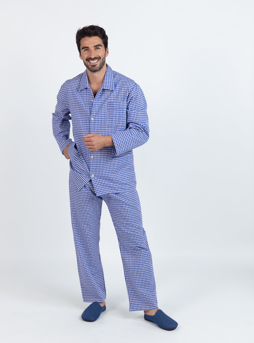 7734 bleu chambray 6 63991baa 61d5 4fda 9afa af8522d9ad1e Maison Solfin - Pyjama homme en coton carreaux bleus – 6