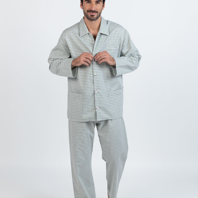 Maison Solfin - Pyjama homme en coton carreaux vert sauge – 6