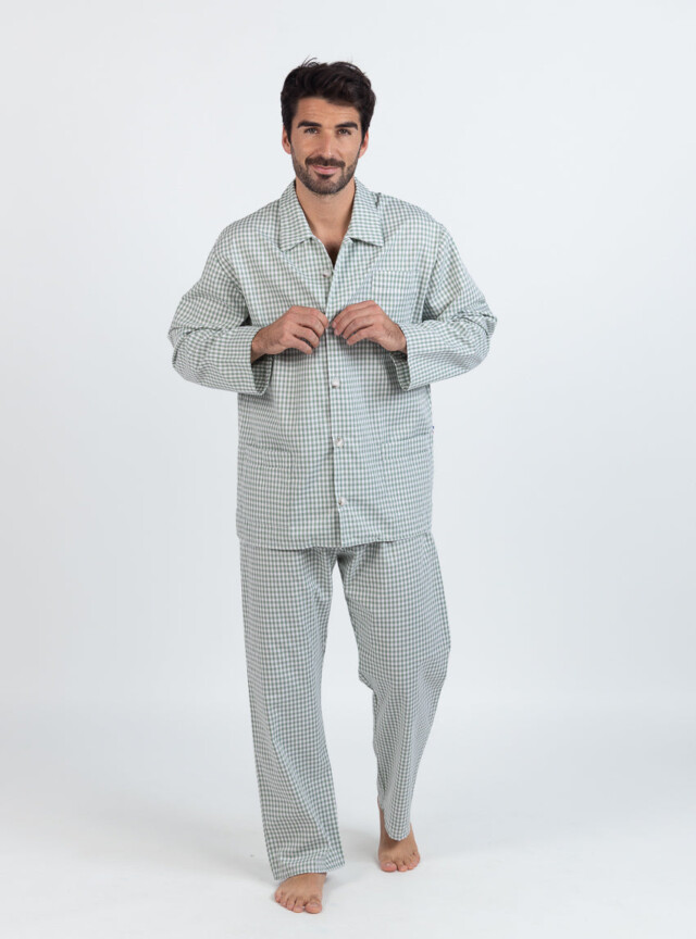 Maison Solfin - Pyjama homme en coton carreaux vert sauge – 6