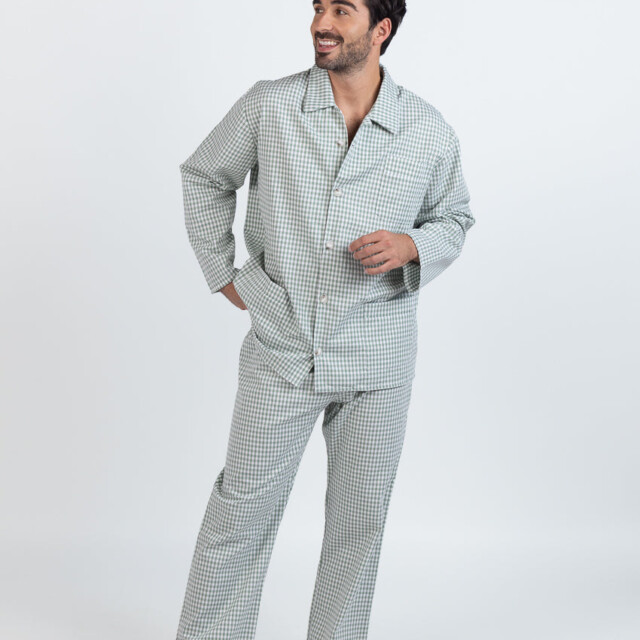 Maison Solfin - Pyjama homme en coton carreaux vert sauge – 6