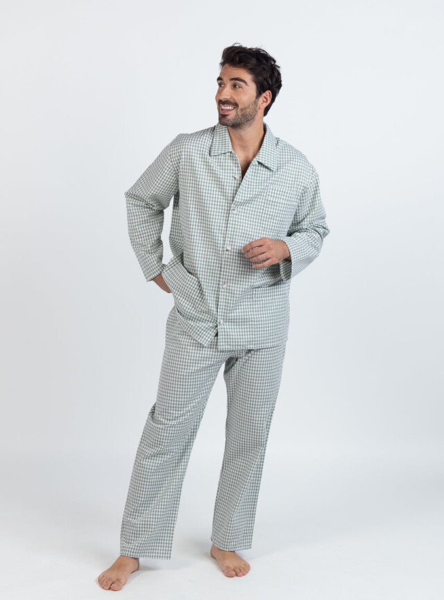 Maison Solfin - Pyjama homme en coton carreaux vert sauge – 6