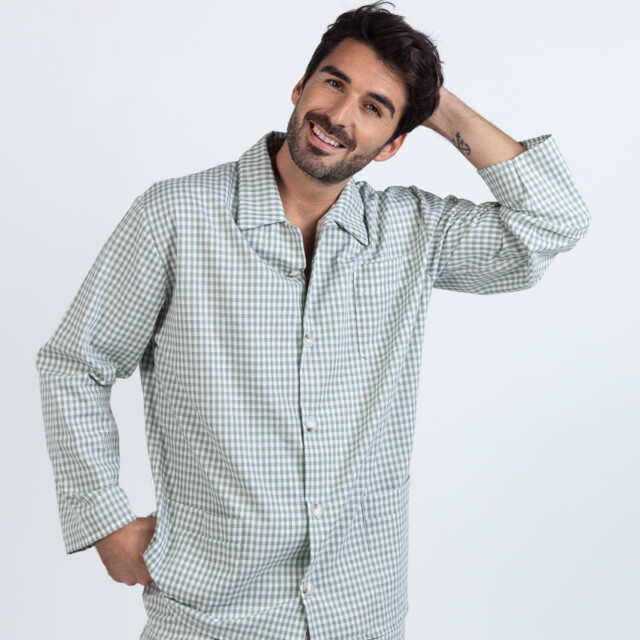 Maison Solfin - Pyjama homme en coton carreaux vert sauge – 6