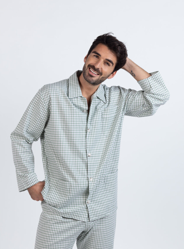 Maison Solfin - Pyjama homme en coton carreaux vert sauge – 6
