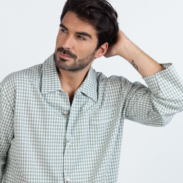 Maison Solfin - Pyjama homme en coton carreaux vert sauge – 6