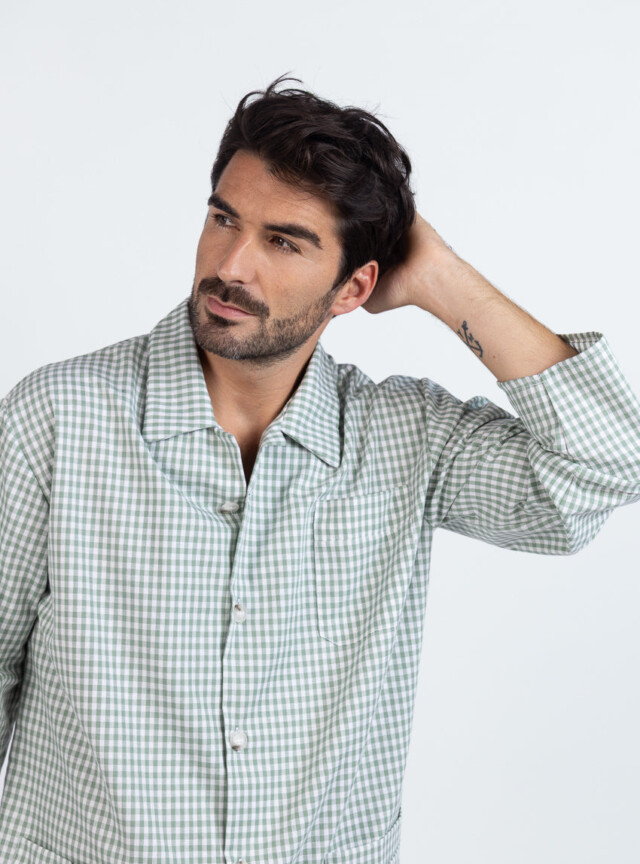 Maison Solfin - Pyjama homme en coton carreaux vert sauge – 6