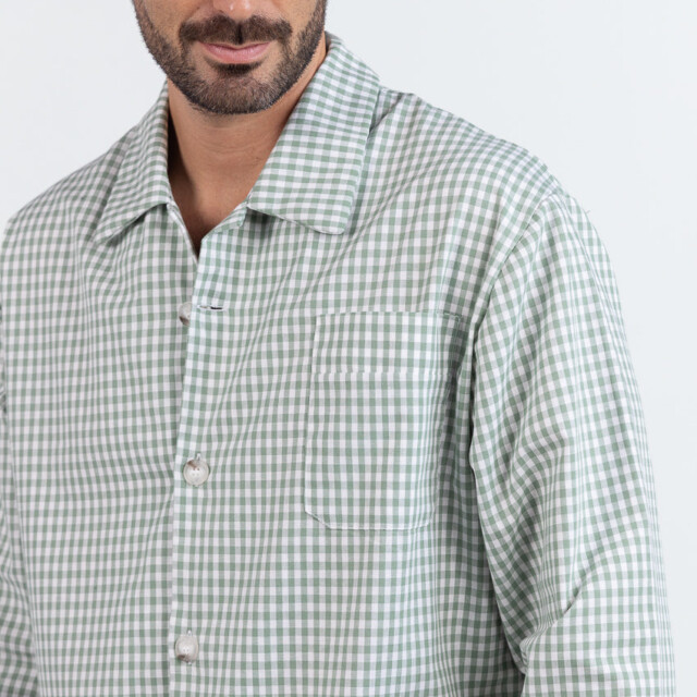 Maison Solfin - Pyjama homme en coton carreaux vert sauge – 6