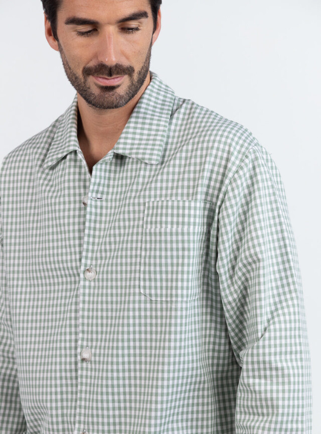 Maison Solfin - Pyjama homme en coton carreaux vert sauge – 6
