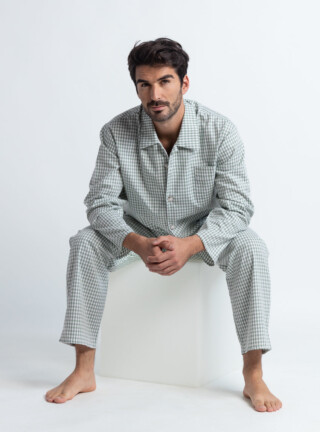 MAISON SOLFIN - Pyjama homme en coton carreaux vert sauge