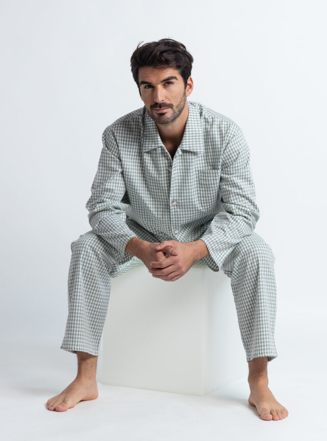 MAISON SOLFIN - Pyjama homme en coton carreaux vert sauge