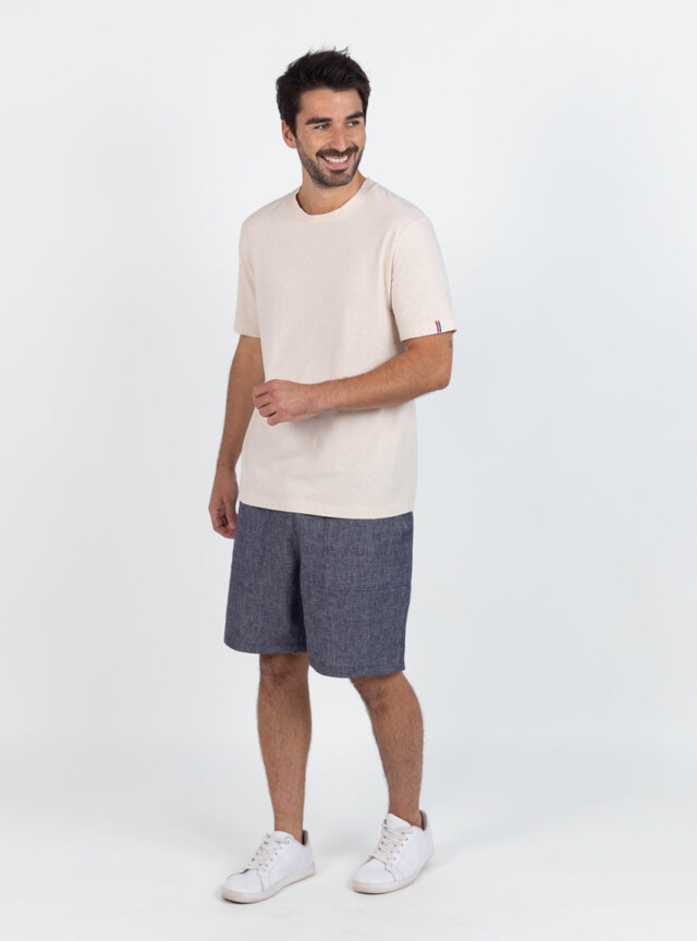 MAISON SOLFIN - Bermuda homme en lin et coton bleu jean