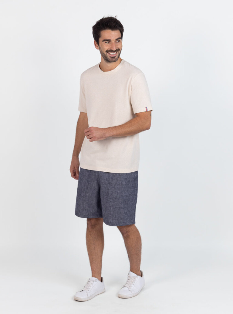 Maison Solfin - Bermuda homme en lin et coton bleu jean – 2