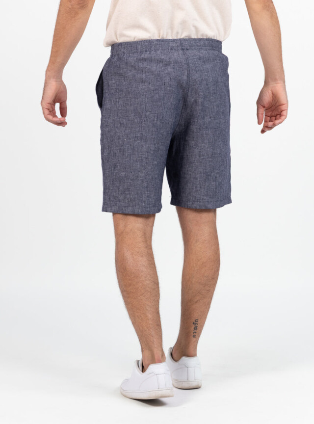 Maison Solfin - Bermuda homme en lin et coton bleu jean – 6