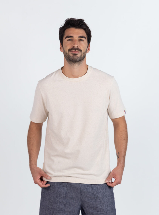 Maison-solfin - Tee-shirt homme en coton beige lin – 6