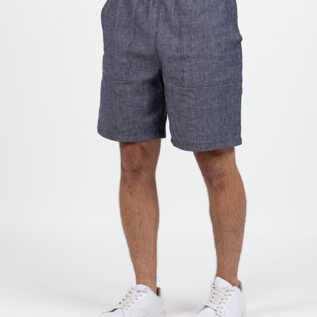 Maison Solfin - Bermuda homme en lin et coton bleu jean – 6