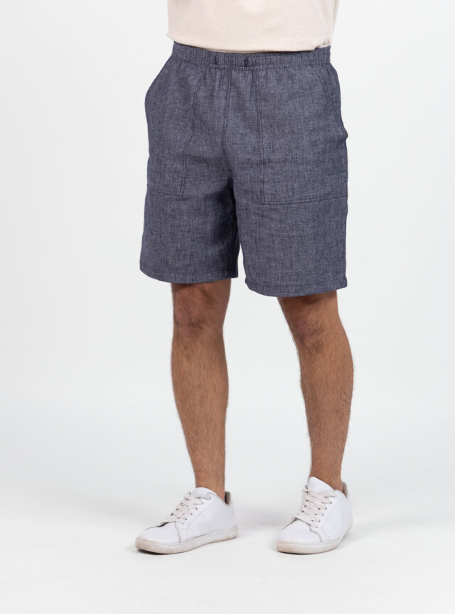 Maison Solfin - Bermuda homme en lin et coton bleu jean – 6