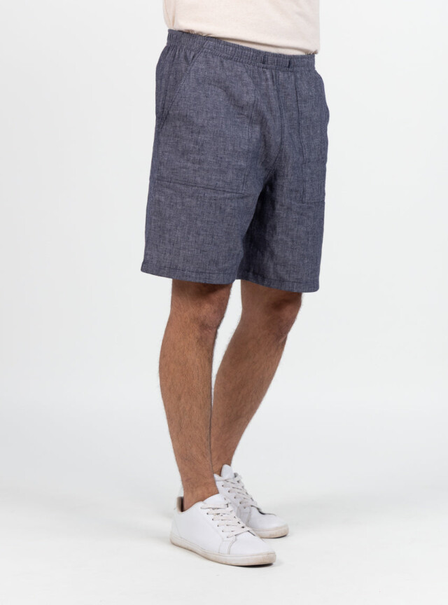 Maison Solfin - Bermuda homme en lin et coton bleu jean – 6