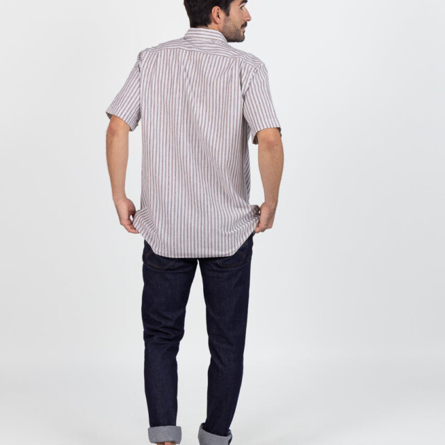 Maison Solfin - Chemise estivale homme coton rayé marron – 6