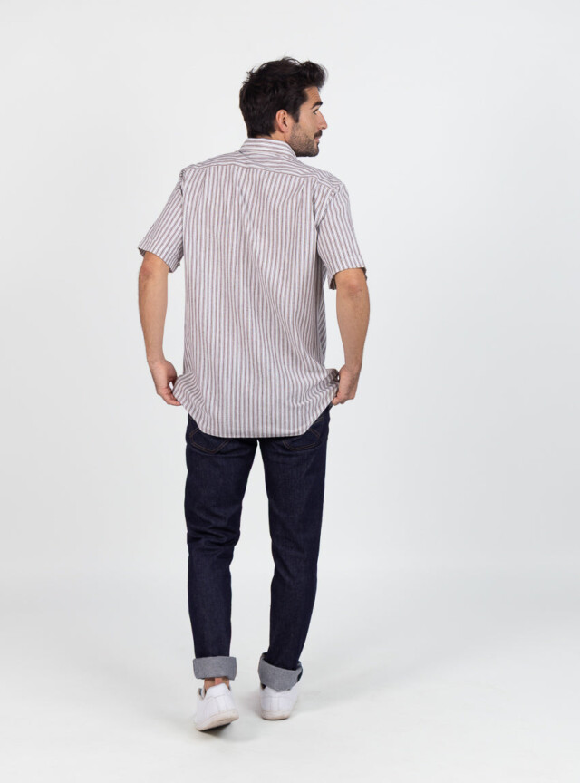 Maison Solfin - Chemise estivale homme coton rayé marron – 6