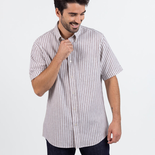 Maison Solfin - Chemise estivale homme coton rayé marron – 6